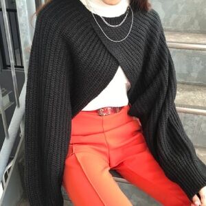 Bolero Cropped Sweater (shoulder arm covering) One Size Black Knit C+D+M Funky